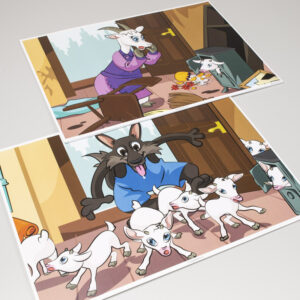 A3 obrazy k rozprávke Vlk a kozliatka