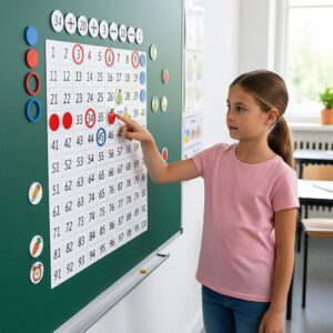 Magnetická stovková tabuľa MAX s magnetickými krúžkami a číselnými magnetmi do 100